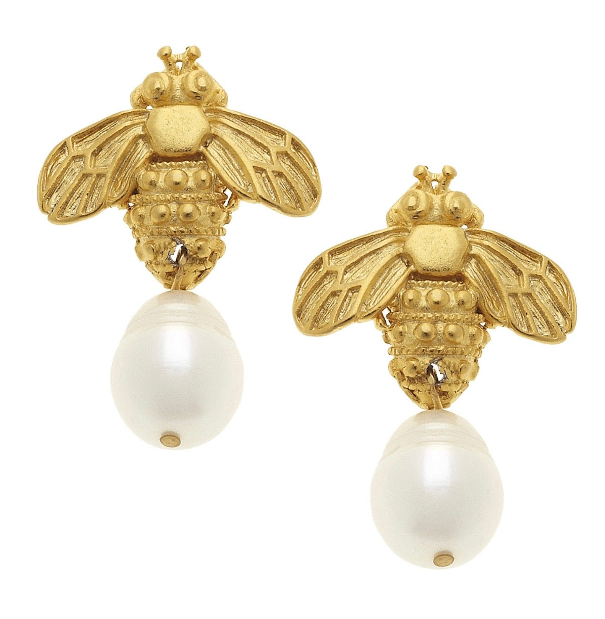 Bee + Pearl Drop Earrings