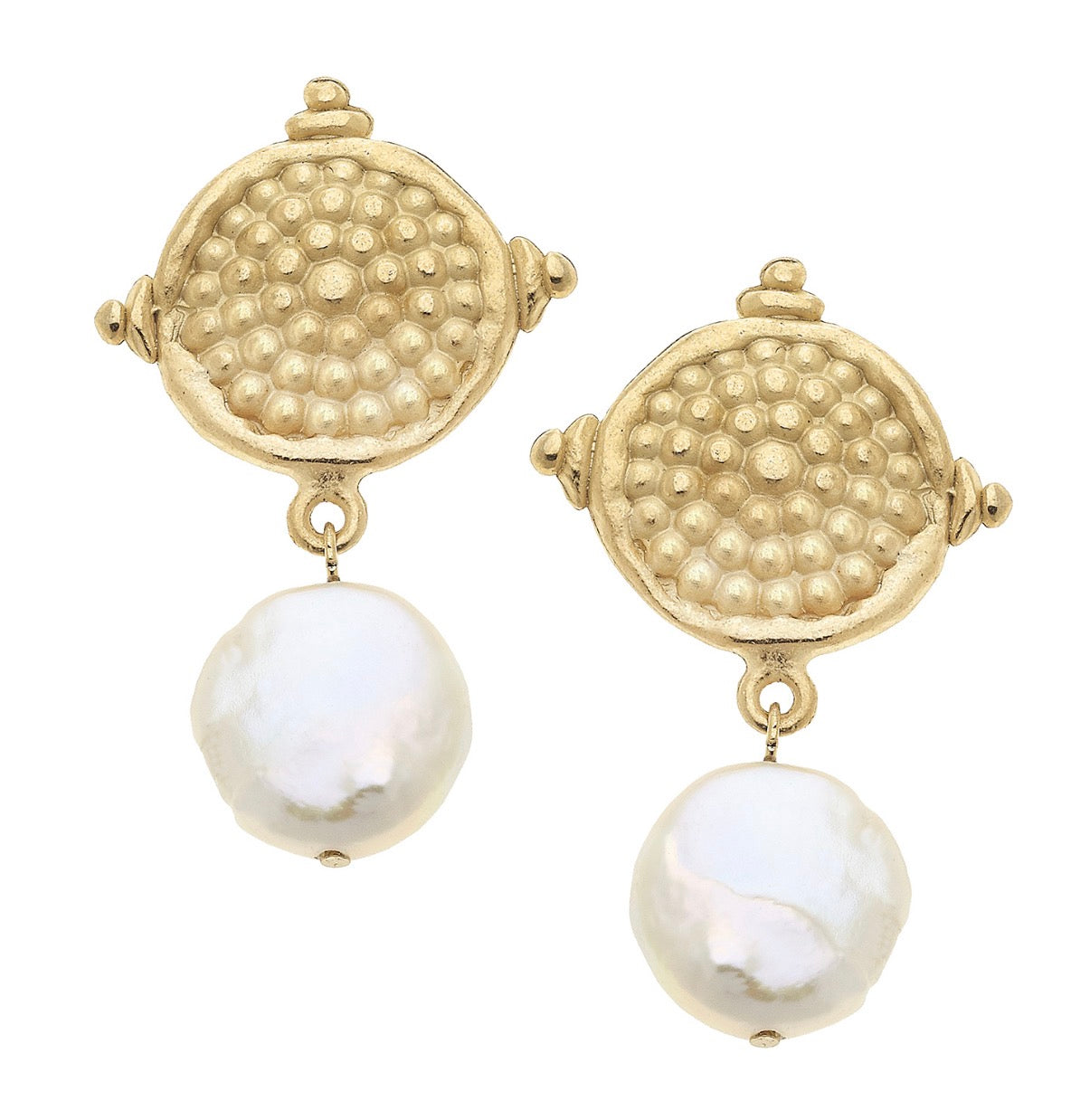 Dotted Top with Genuine Freshwater Coin Pearl Earrings