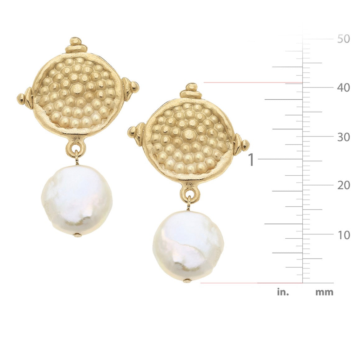 Dotted Top with Genuine Freshwater Coin Pearl Earrings