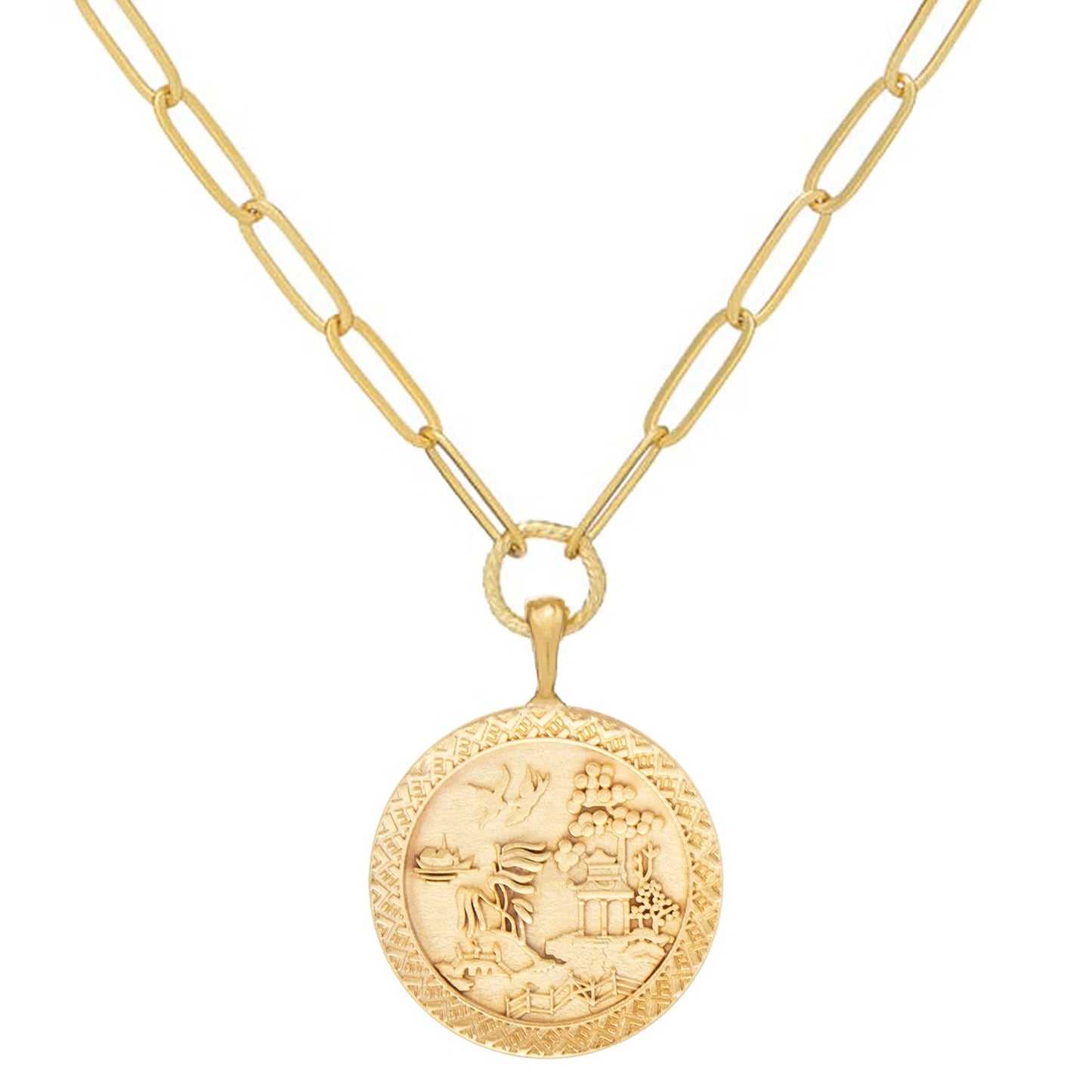 Blue Willow Paper Clip Necklace